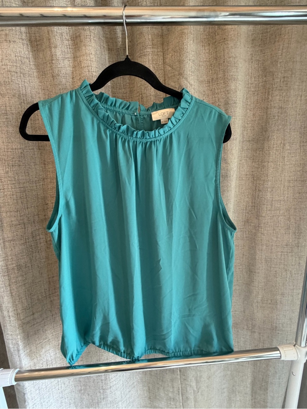 LOFT Teal Sleeveless Ruffle-Neck Camisole